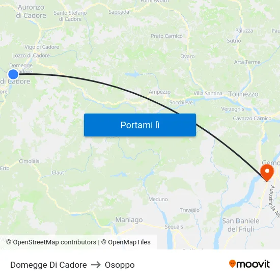 Domegge Di Cadore to Osoppo map