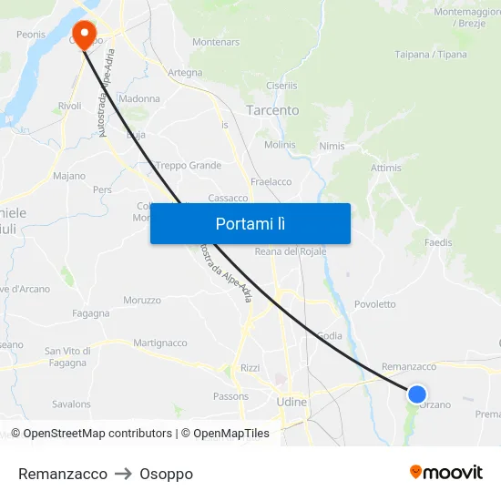 Remanzacco to Osoppo map