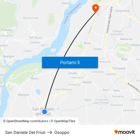 San Daniele Del Friuli to Osoppo map