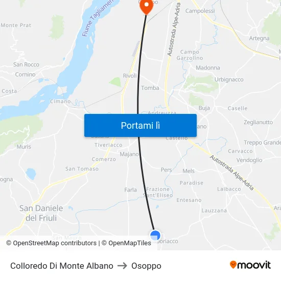 Colloredo Di Monte Albano to Osoppo map