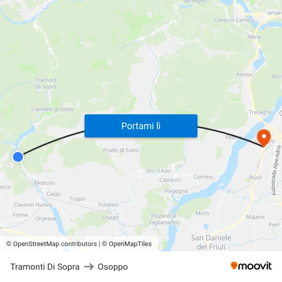 Tramonti Di Sopra to Osoppo map