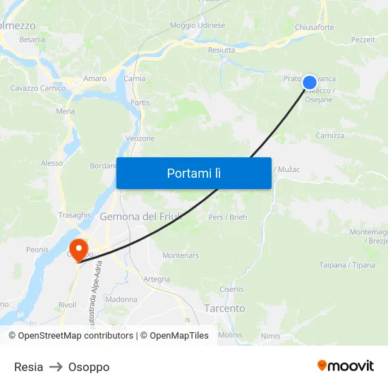 Resia to Osoppo map