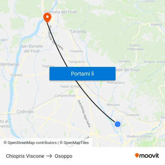 Chiopris Viscone to Osoppo map