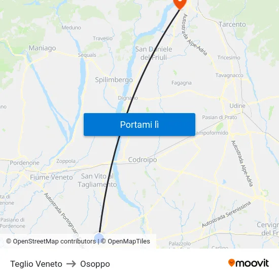 Teglio Veneto to Osoppo map