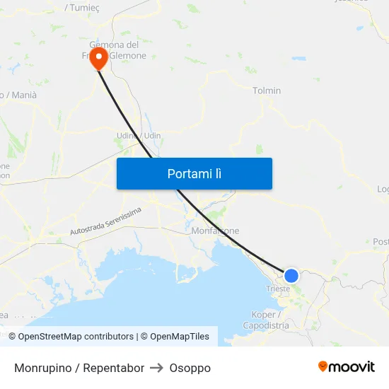Monrupino / Repentabor to Osoppo map