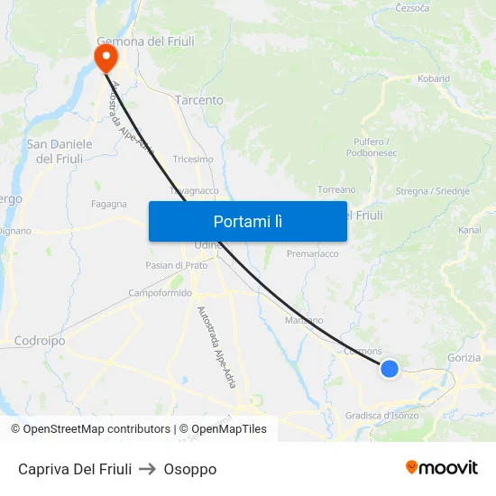 Capriva Del Friuli to Osoppo map