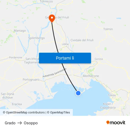 Grado to Osoppo map