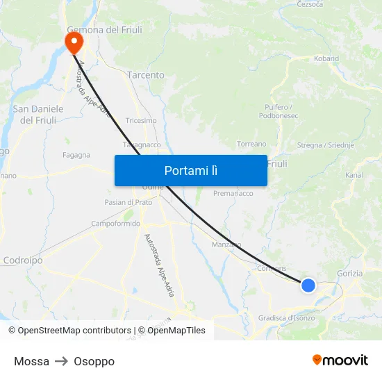 Mossa to Osoppo map