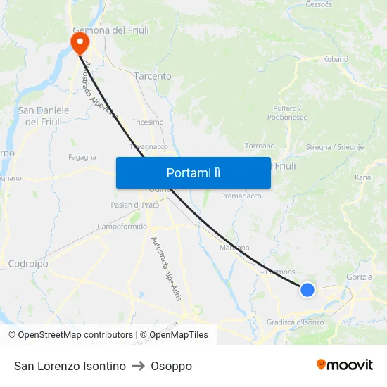 San Lorenzo Isontino to Osoppo map