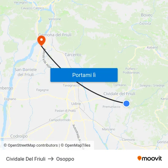 Cividale Del Friuli to Osoppo map