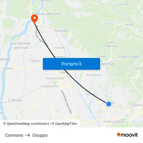 Cormons to Osoppo map