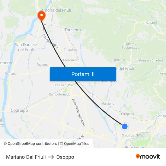Mariano Del Friuli to Osoppo map