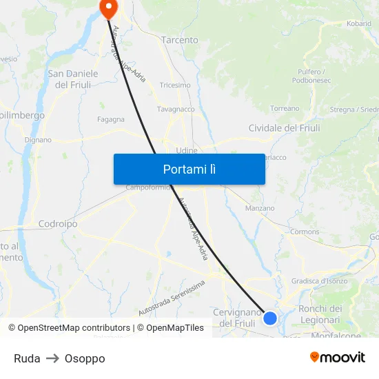 Ruda to Osoppo map