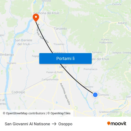 San Giovanni Al Natisone to Osoppo map