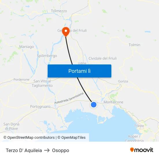 Terzo D' Aquileia to Osoppo map