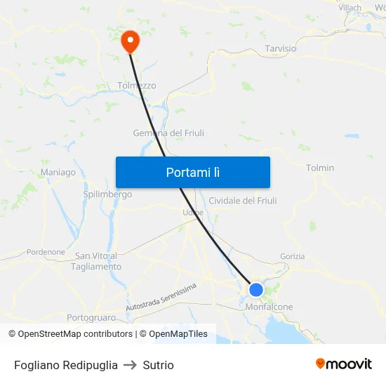 Fogliano Redipuglia to Sutrio map
