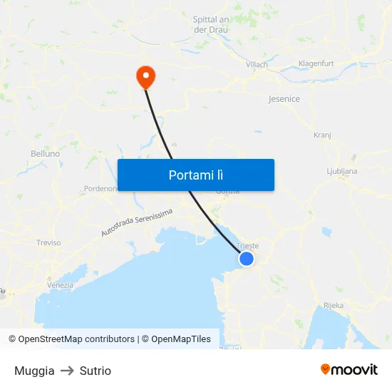 Muggia to Sutrio map