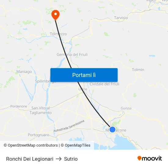 Ronchi Dei Legionari to Sutrio map