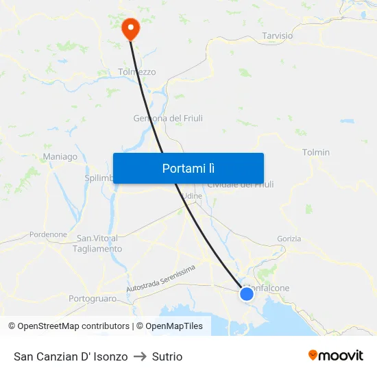 San Canzian D' Isonzo to Sutrio map
