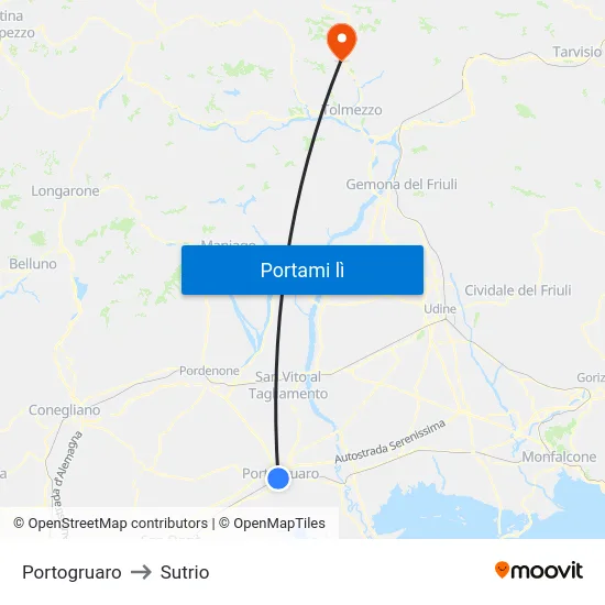 Portogruaro to Sutrio map