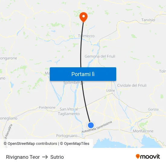 Rivignano Teor to Sutrio map