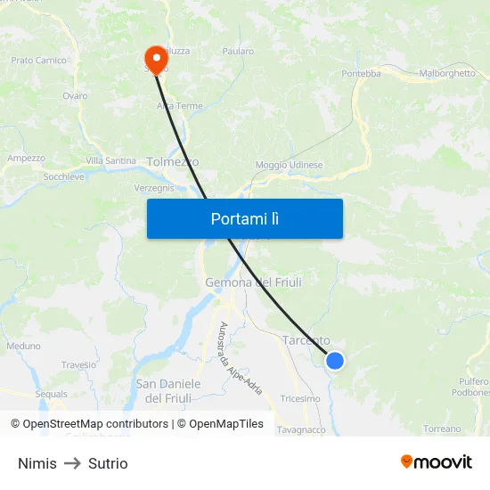 Nimis to Sutrio map