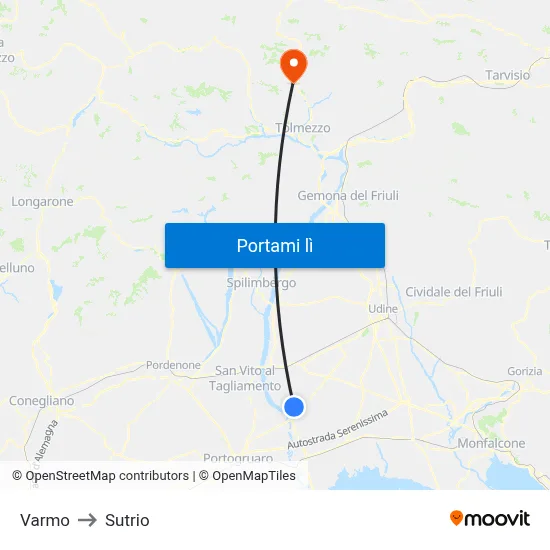 Varmo to Sutrio map