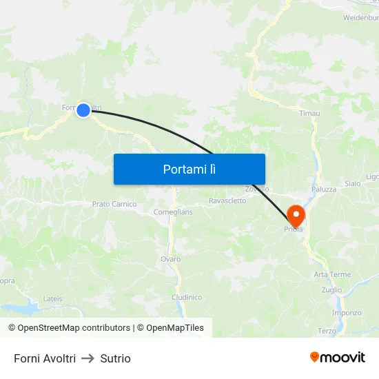 Forni Avoltri to Sutrio map