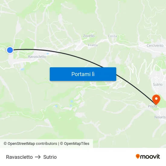 Ravascletto to Sutrio map