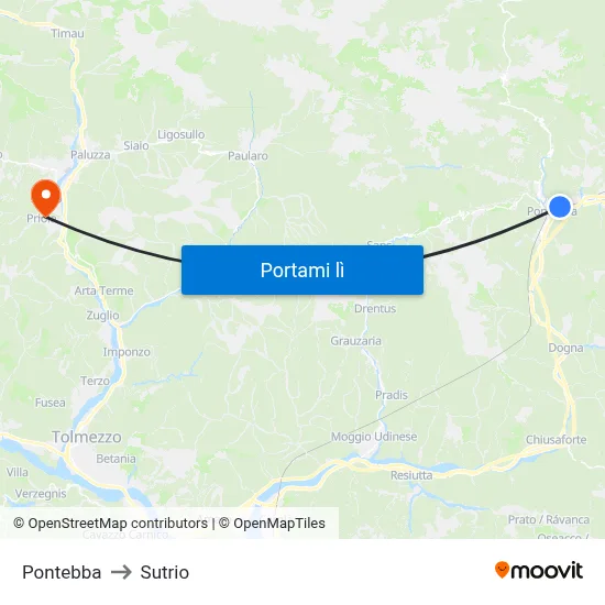 Pontebba to Sutrio map