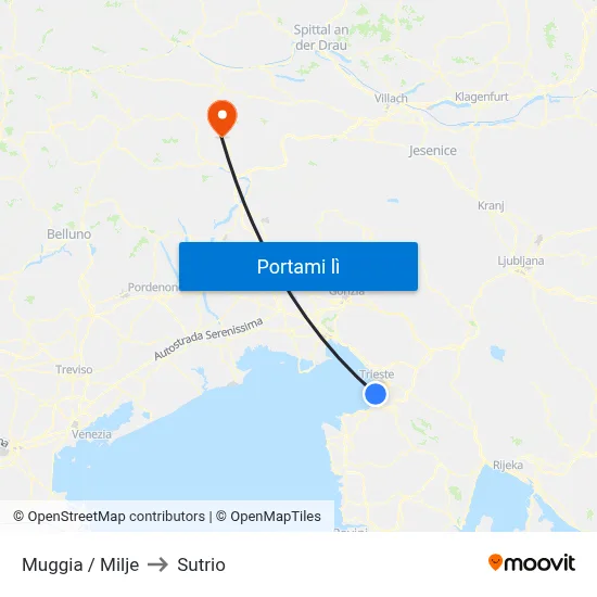 Muggia / Milje to Sutrio map