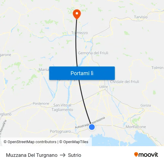 Muzzana Del Turgnano to Sutrio map