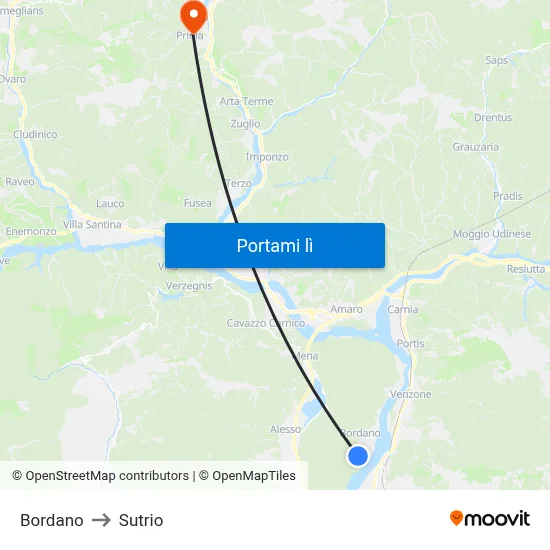 Bordano to Sutrio map