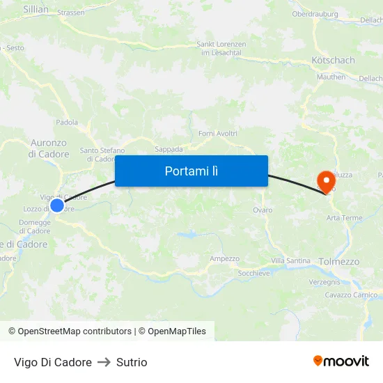 Vigo Di Cadore to Sutrio map