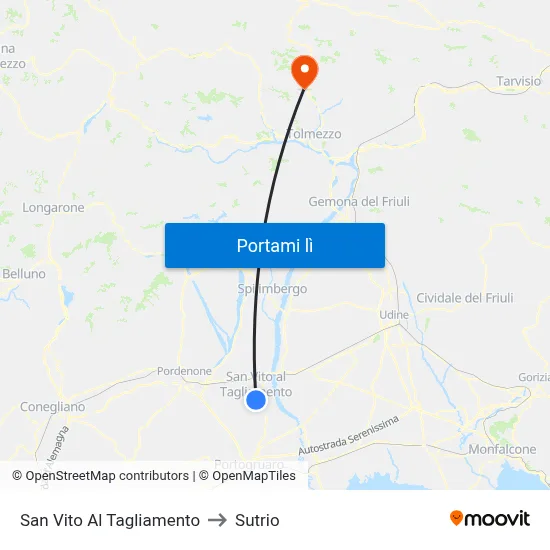 San Vito Al Tagliamento to Sutrio map