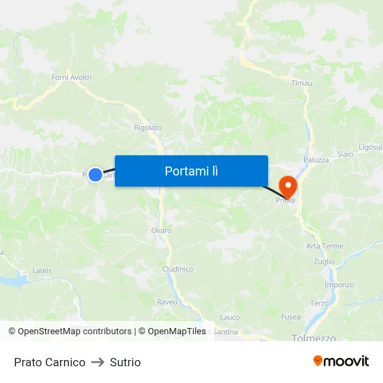 Prato Carnico to Sutrio map