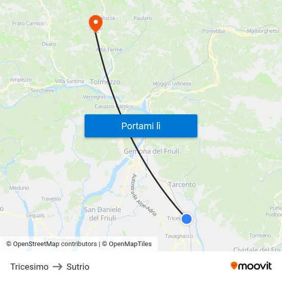 Tricesimo to Sutrio map