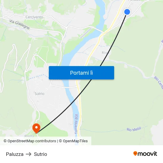 Paluzza to Sutrio map
