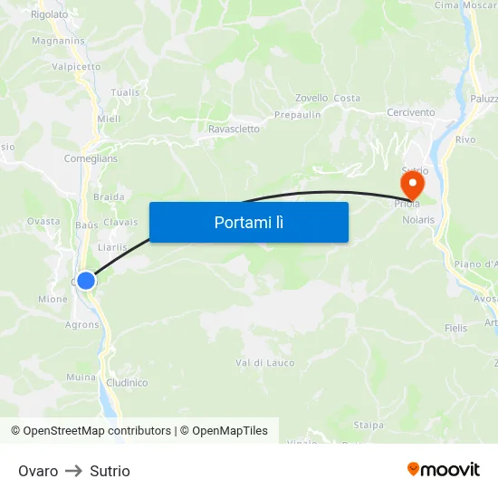 Ovaro to Sutrio map