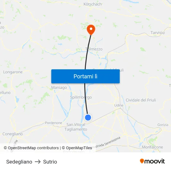 Sedegliano to Sutrio map