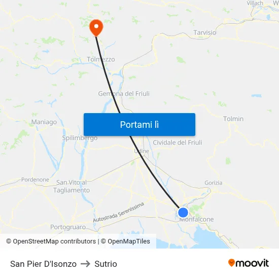 San Pier D'Isonzo to Sutrio map