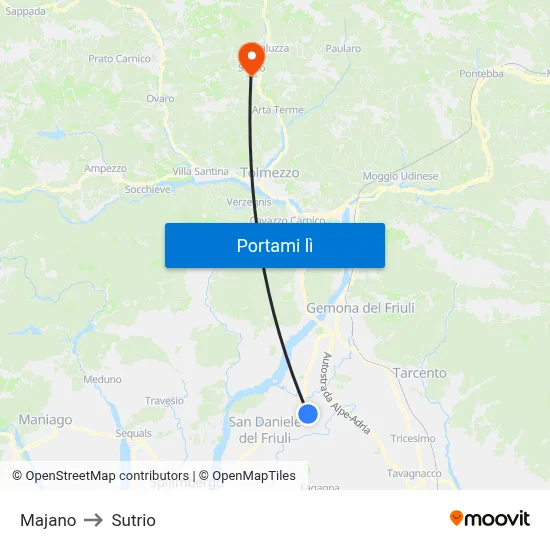 Majano to Sutrio map
