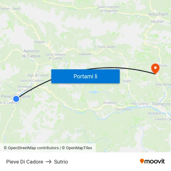 Pieve Di Cadore to Sutrio map