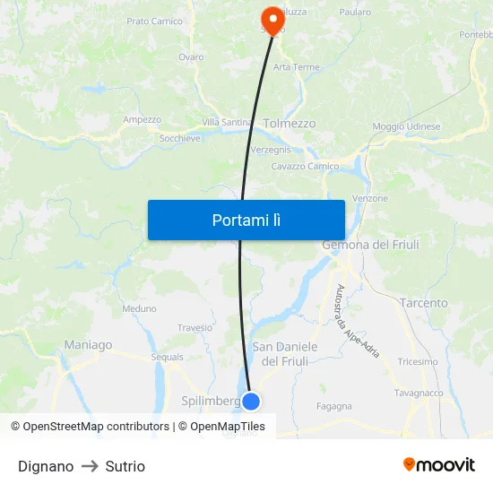 Dignano to Sutrio map