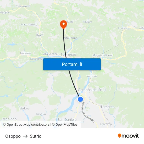 Osoppo to Sutrio map