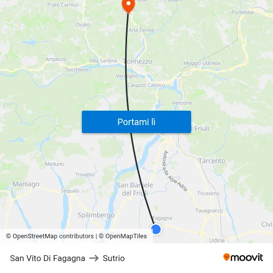 San Vito Di Fagagna to Sutrio map