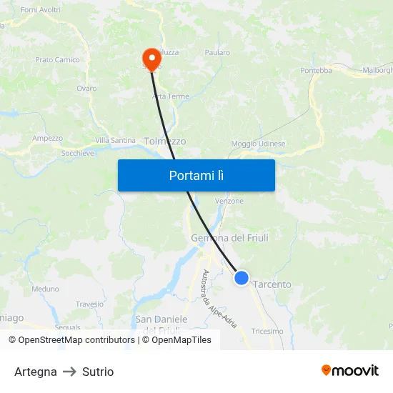 Artegna to Sutrio map