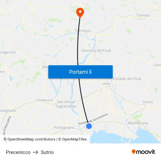 Precenicco to Sutrio map