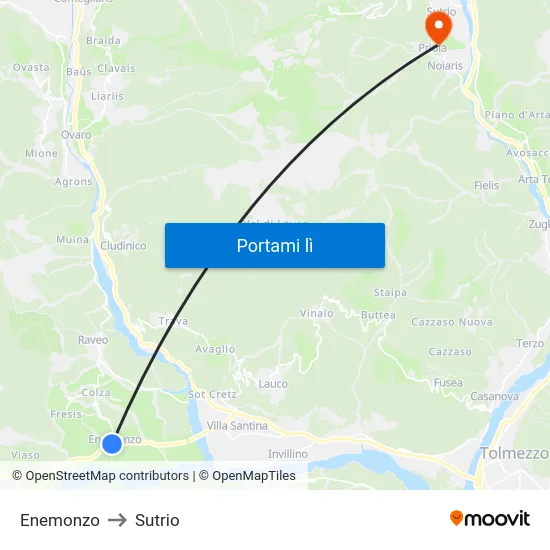 Enemonzo to Sutrio map