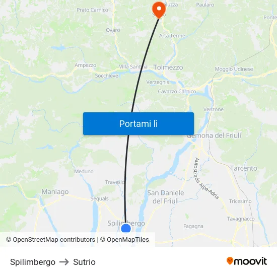 Spilimbergo to Sutrio map